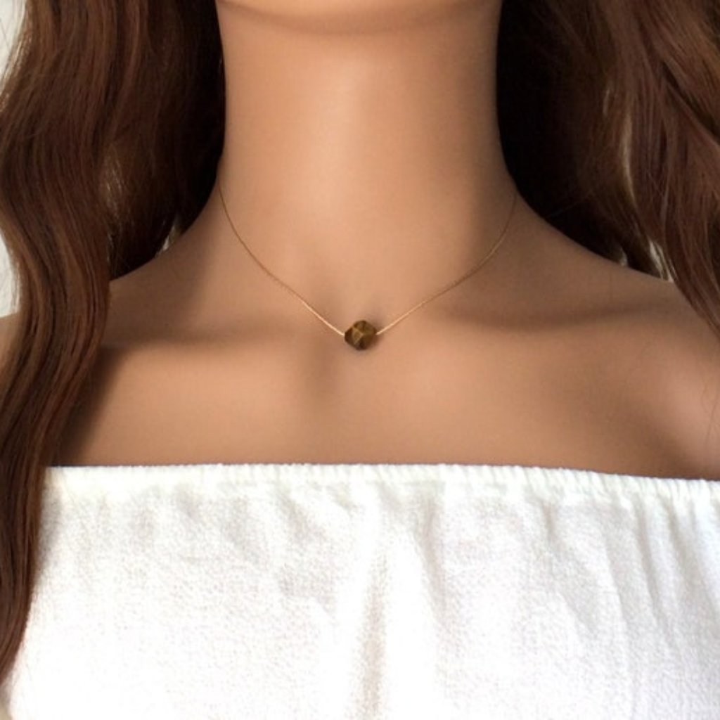 Tigers Eye Choker Necklace 14k Gold Filled, Gemstone Necklace